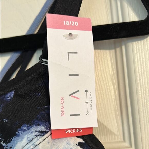 LIVI 18 20 NWT No-Wire Sports Bra Abstract Blue Black Comfot Yoga Low Impact - Picture 5 of 14
